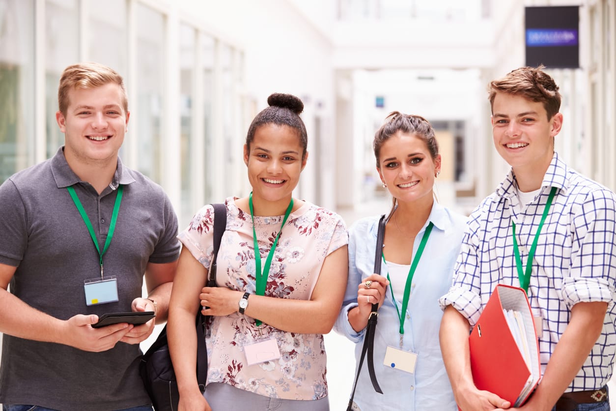 Students in a school using ID cards